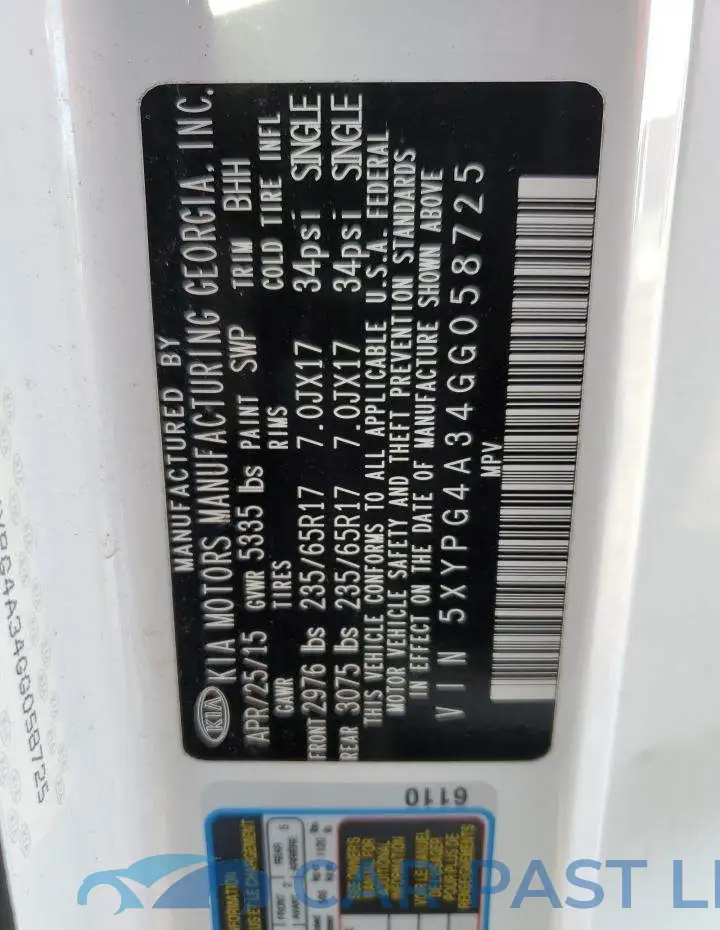 5XYPG4A34GG058725# 10