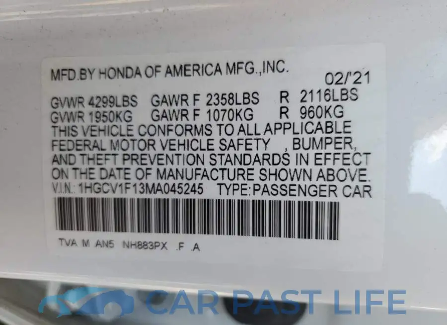 1HGCV1F13MA045245# 10
