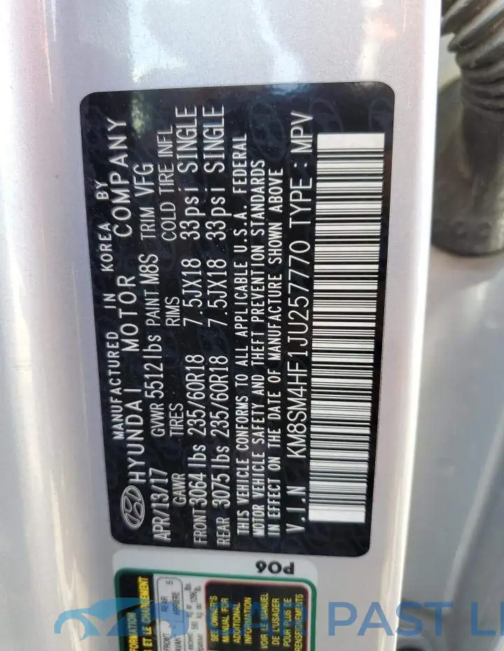KM8SM4HF1JU257770# 10