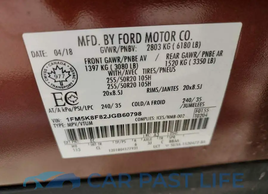 1FM5K8F82JGB60798# 10