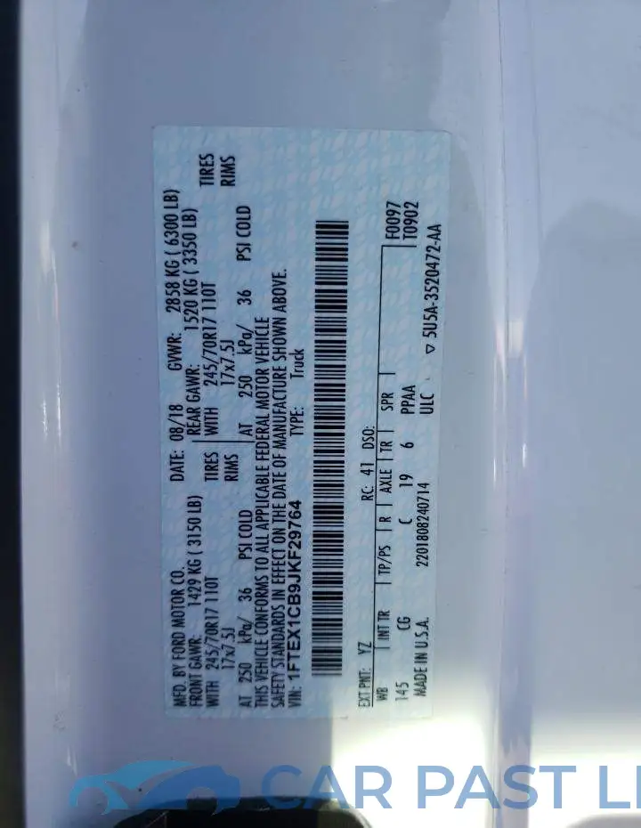 1FTEX1CB9JKF29764# 10