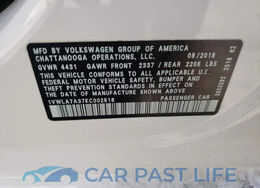 1VWLA7A37KC002516# 10