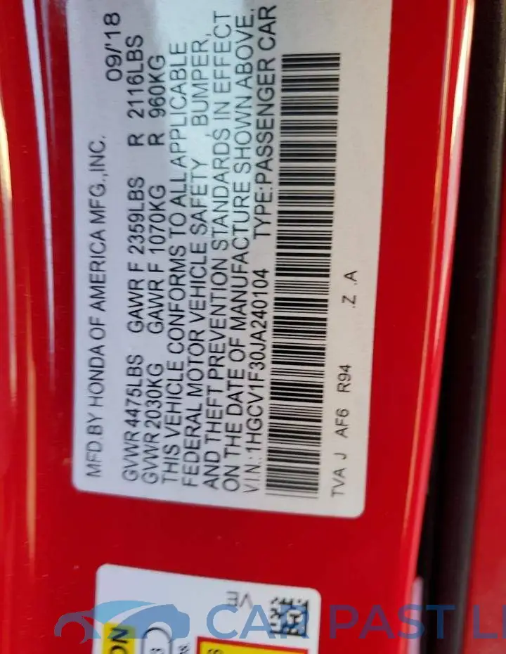 1HGCV1F30JA240104# 10