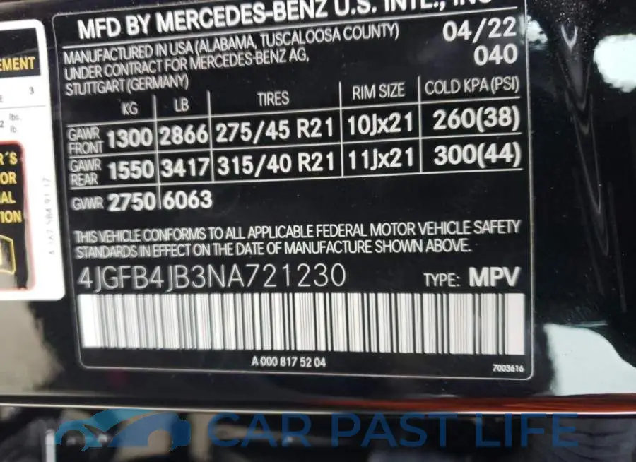 4JGFB4JB3NA721230# 10