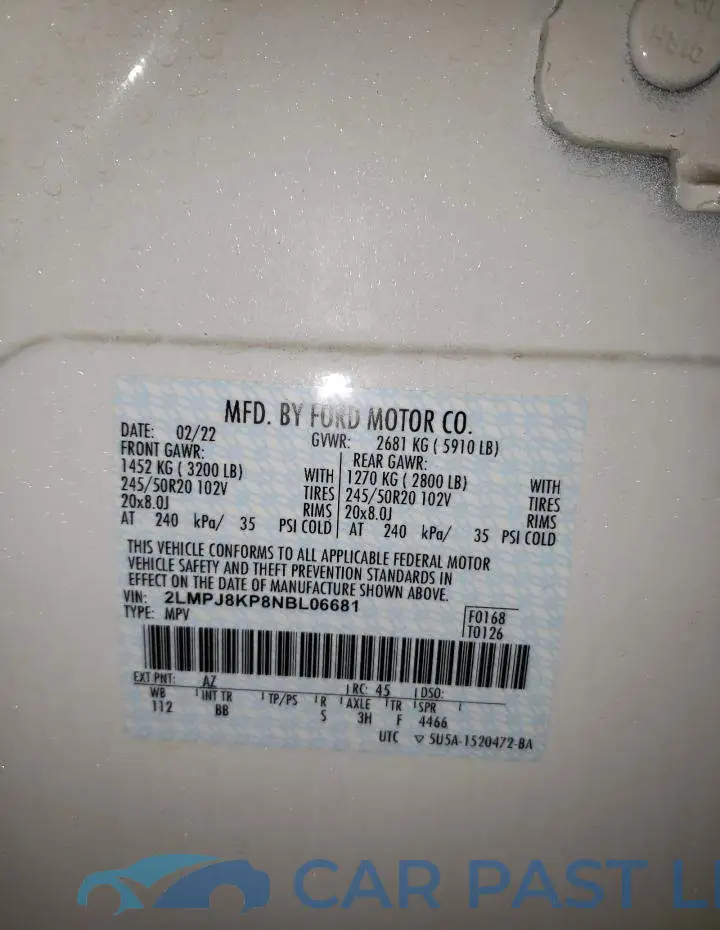 2LMPJ8KP8NBL06681# 10