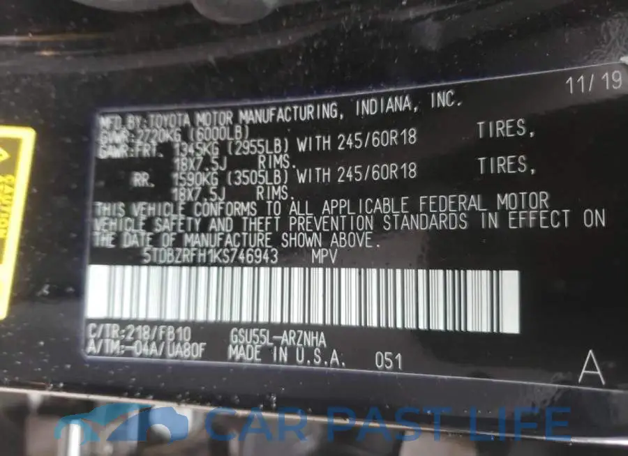 5TDBZRFH1KS746943# 10