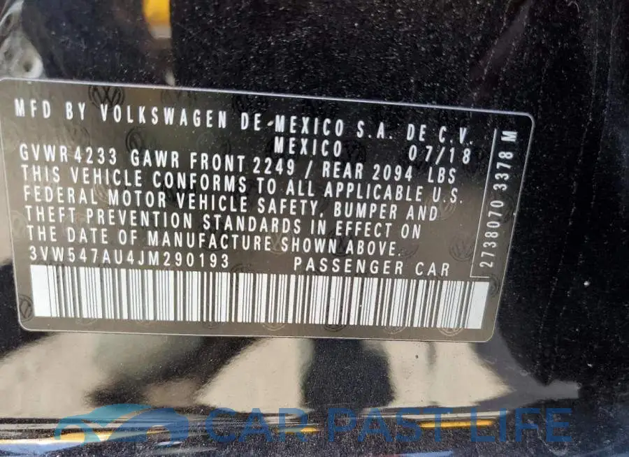 3VW547AU4JM290193# 10