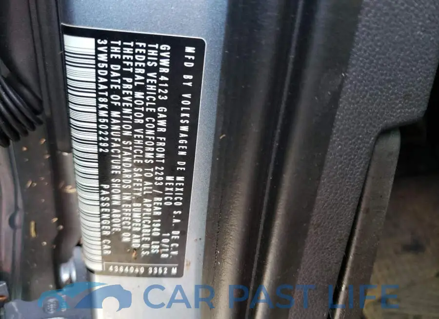 3VW5DAAT8KM502292# 10