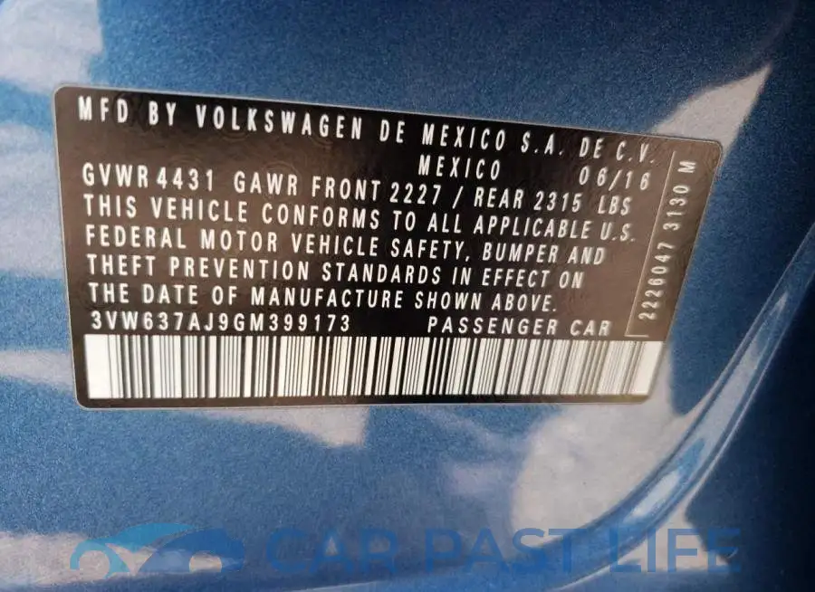 3VW637AJ9GM399173# 10