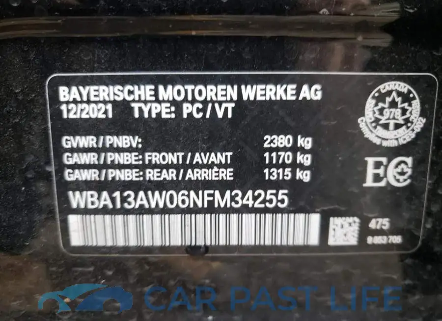 WBA13AW06NFM34255# 10
