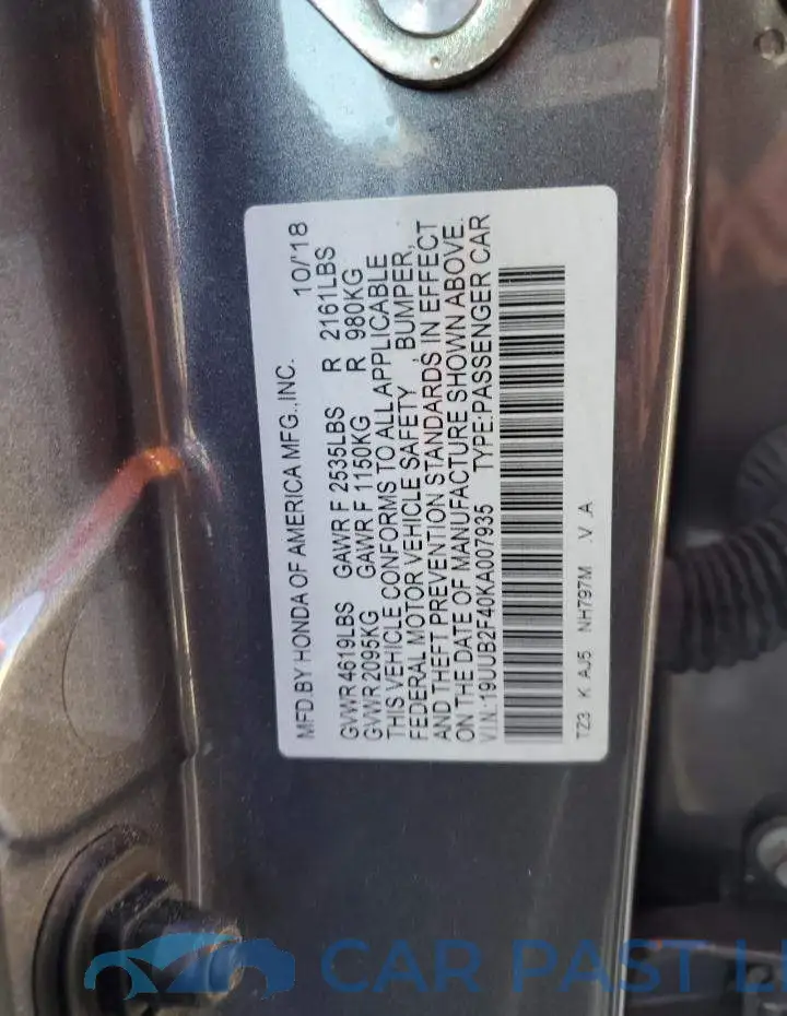 19UUB2F40KA007935# 10