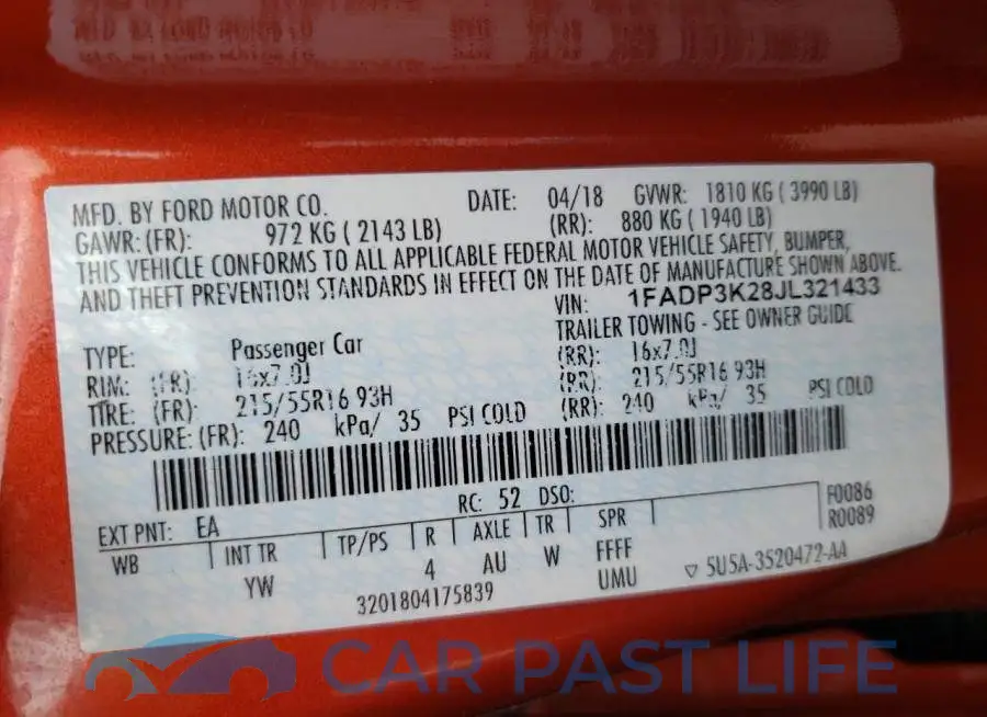1FADP3K28JL321433# 10
