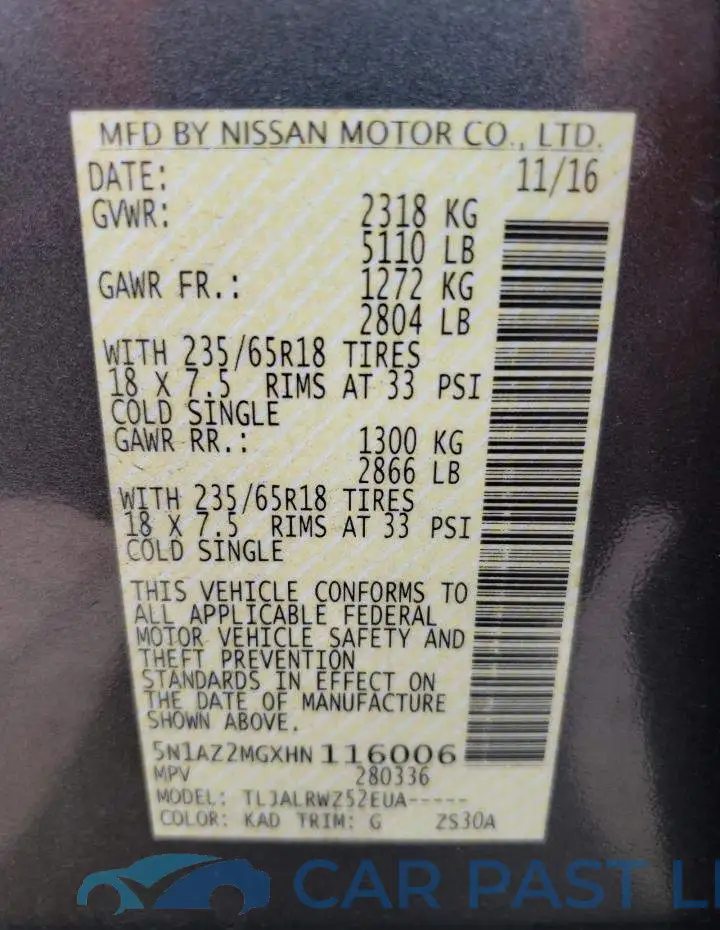 5N1AZ2MGXHN116006# 10