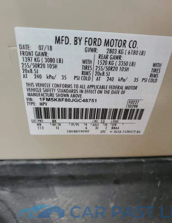 1FM5K8F80JGC48751# 10