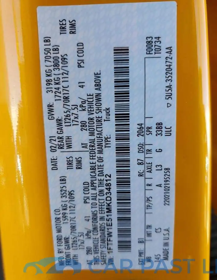1FTFW1E51MKD34812# 10