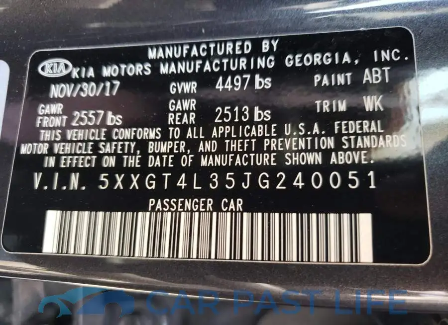 5XXGT4L35JG240051# 10