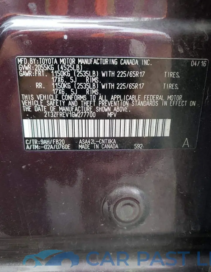 2T3ZFREV1GW277700# 10