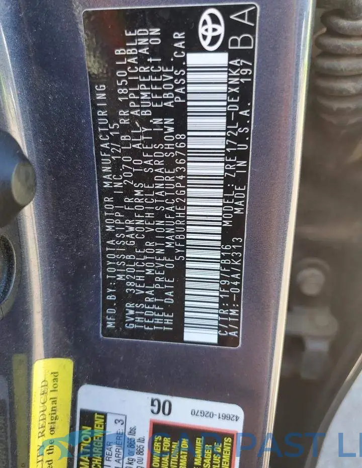 5YFBURHE2GP436768# 10