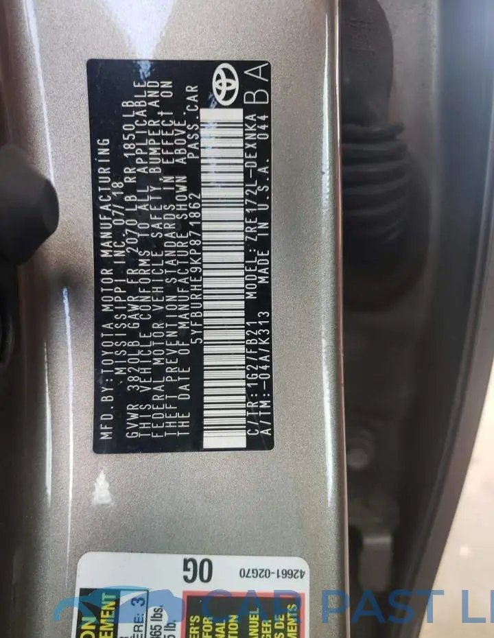 5YFBURHE9KP871862# 10