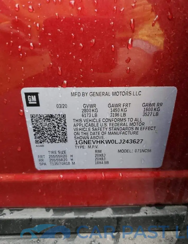 1GNEVHKW0LJ243627# 10