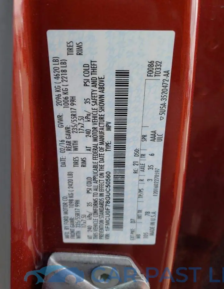 1FMCU0F78GUC50560# 10
