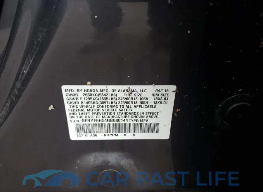 5FNYF6H54GB080144# 10