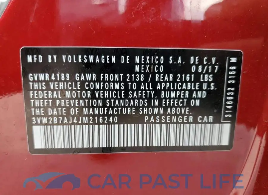 3VW2B7AJ4JM216240# 10