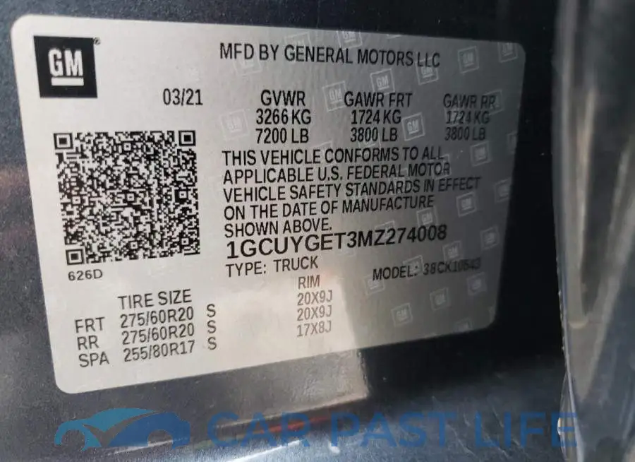 1GCUYGET3MZ274008# 10