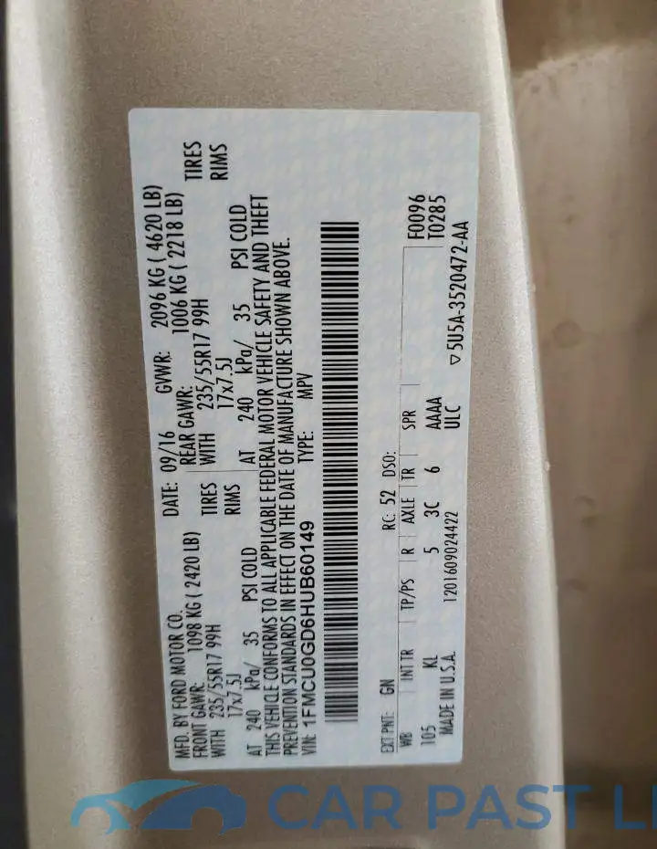1FMCU0GD6HUB60149# 10