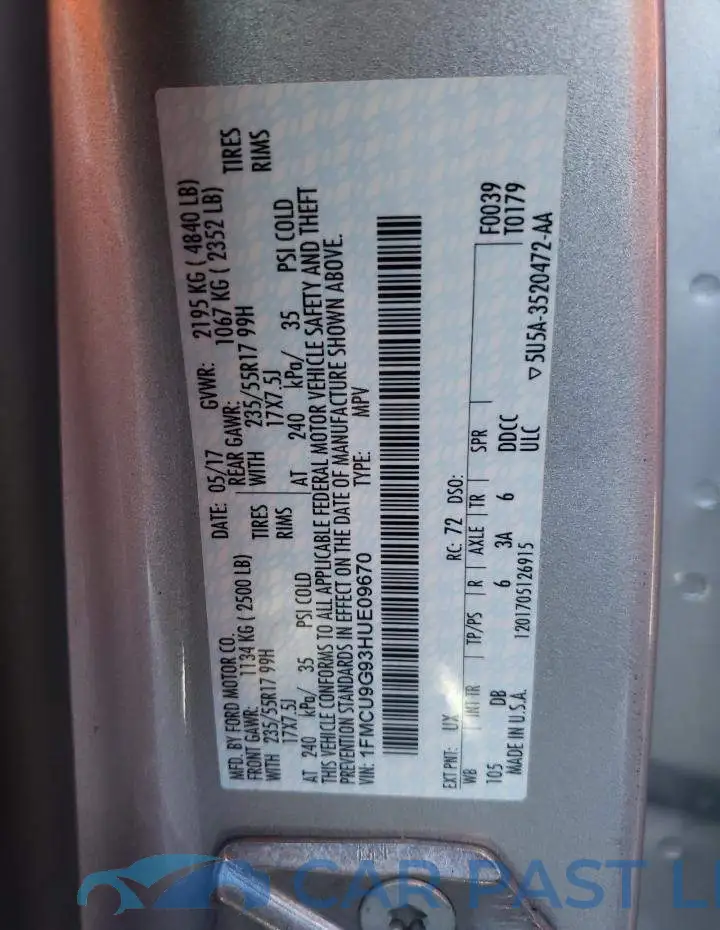 1FMCU9G93HUE09670# 10