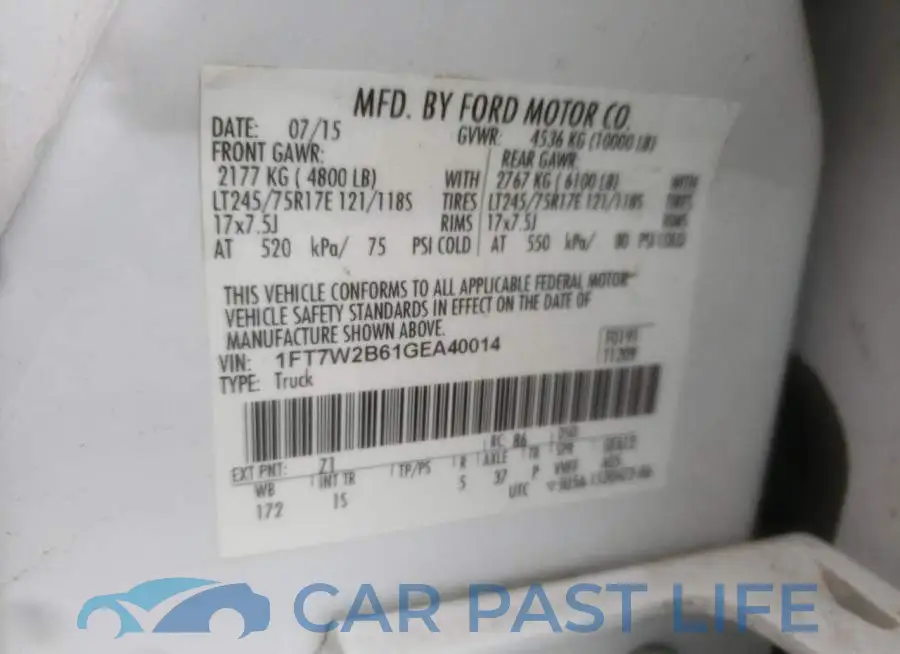 1FT7W2B61GEA40014# 10