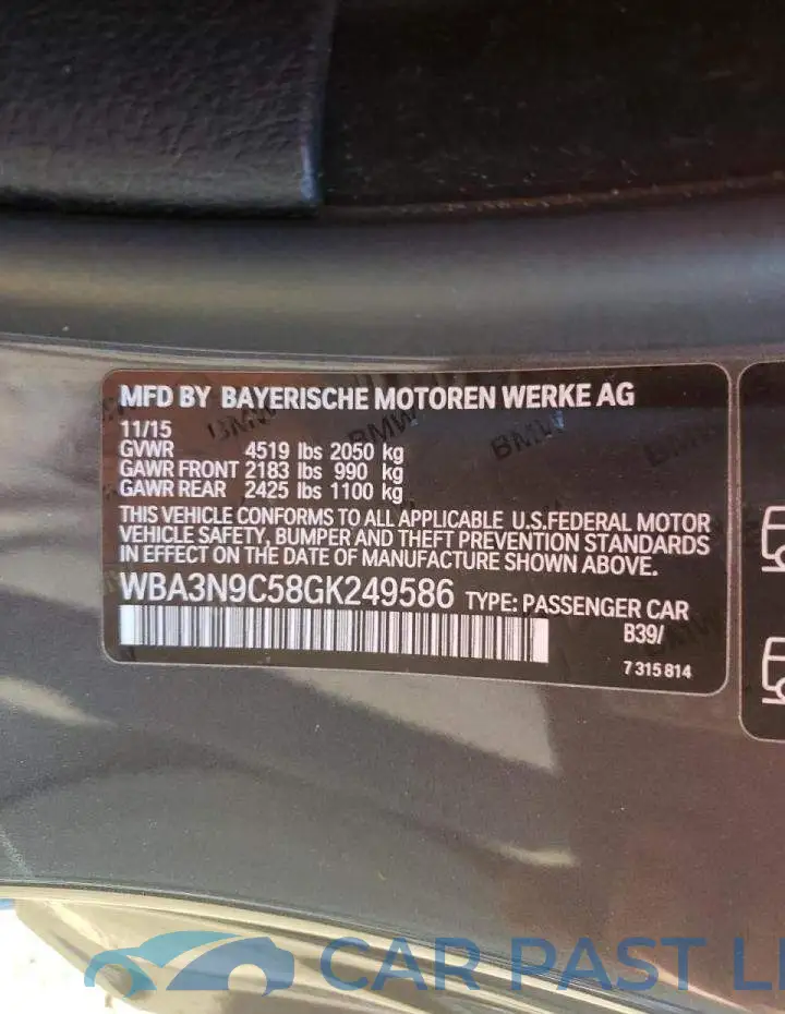WBA3N9C58GK249586# 10