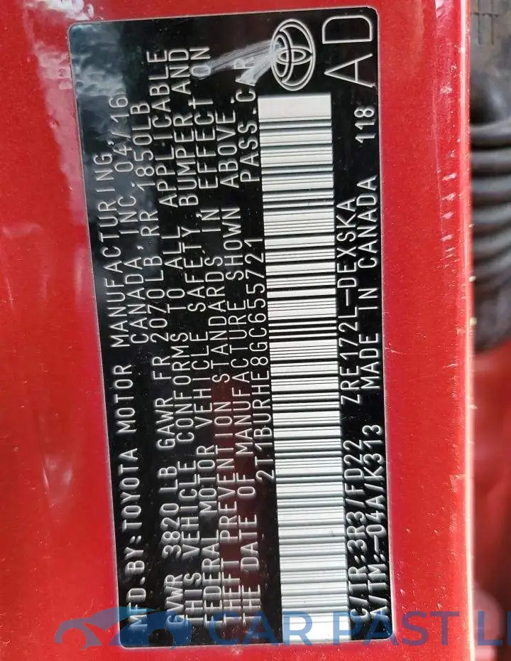 2T1BURHE8GC655721# 10