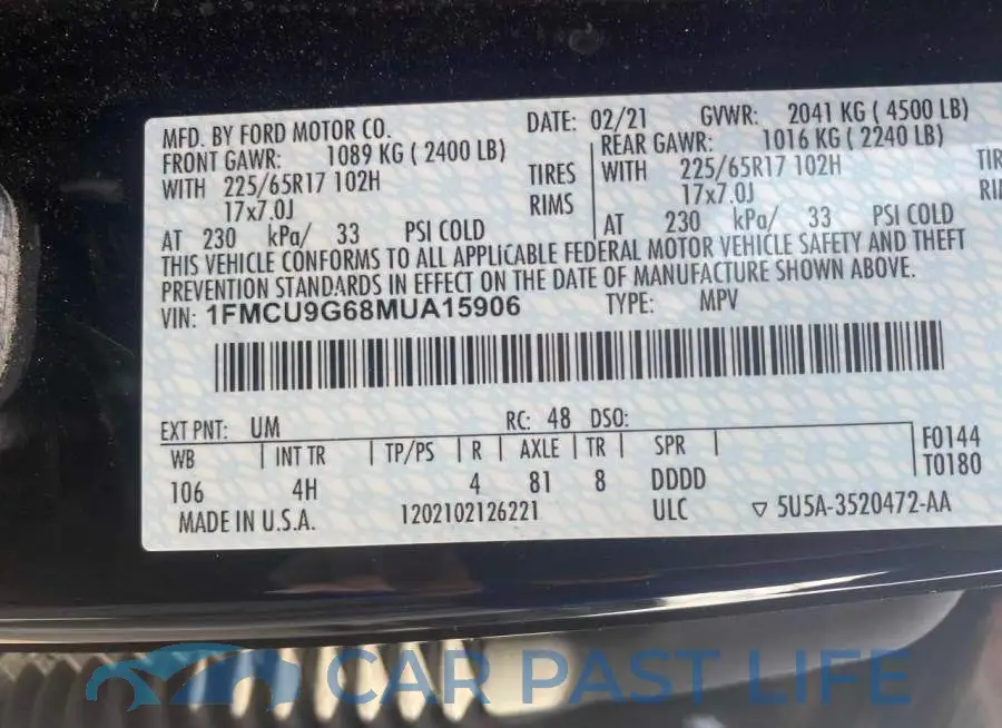 1FMCU9G68MUA15906# 10