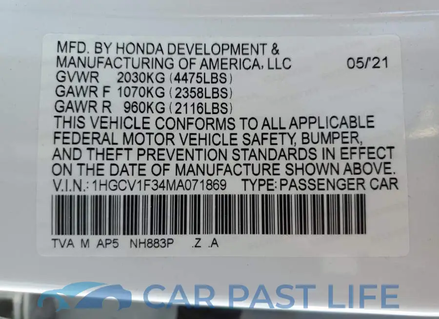 1HGCV1F34MA071869# 10