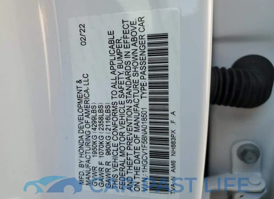 1HGCV1F58NA018501# 10