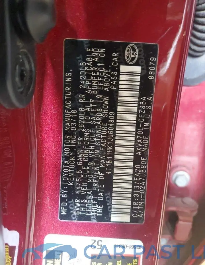 4T1B11HK1JU604809# 10