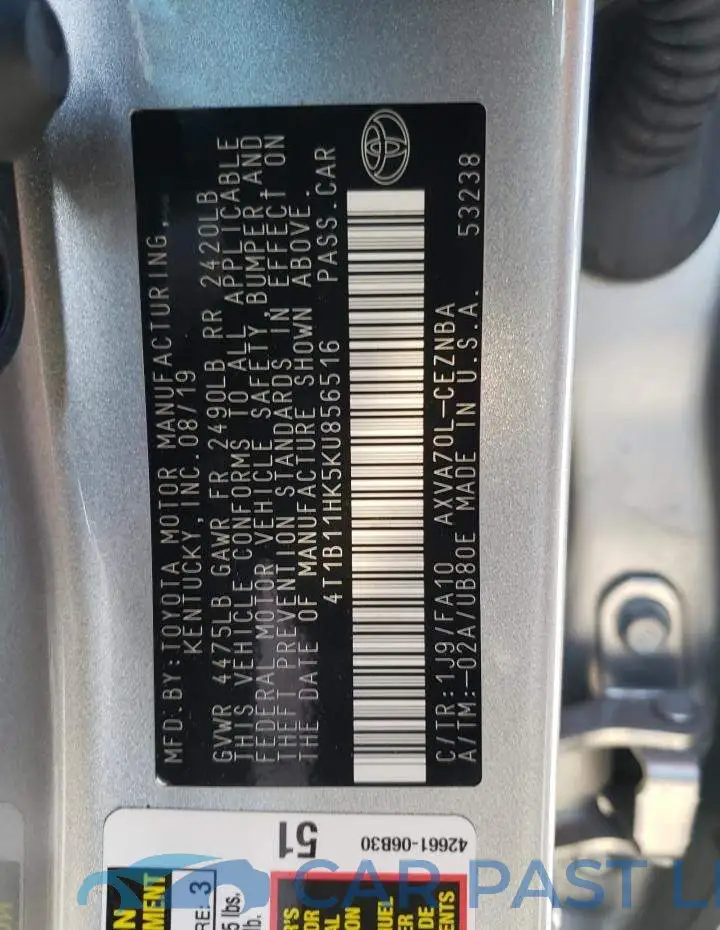 4T1B11HK5KU856516# 10