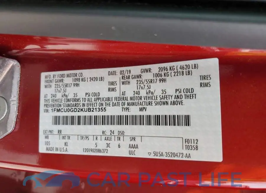 1FMCU0GD2KUB21355# 10