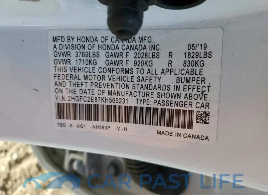 2HGFC2E87KH569231# 10