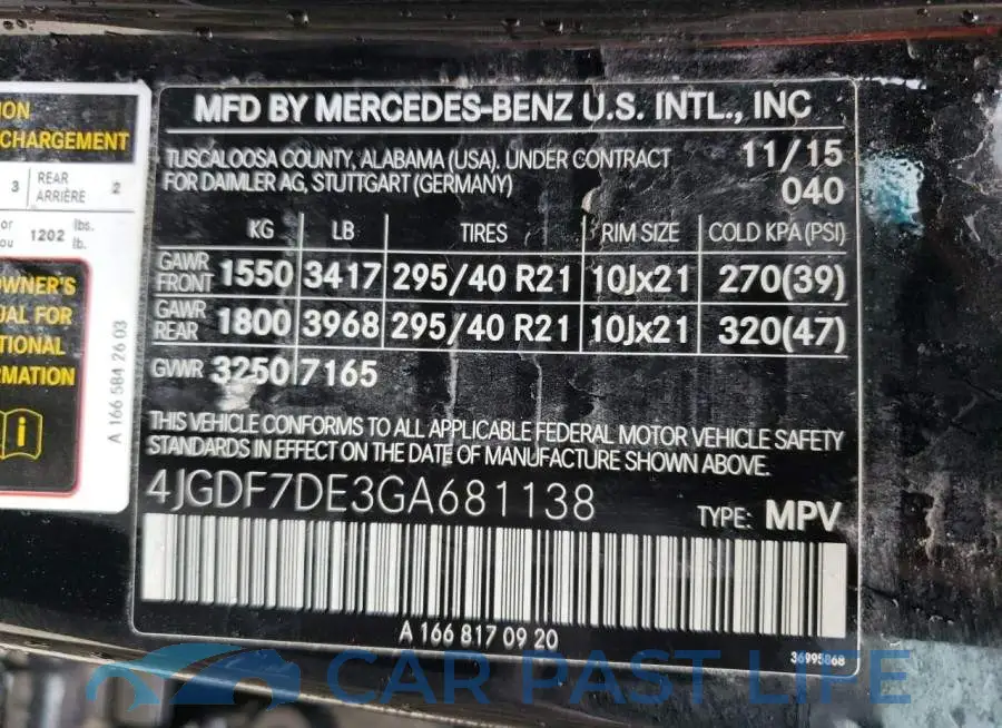 4JGDF7DE3GA681138# 10