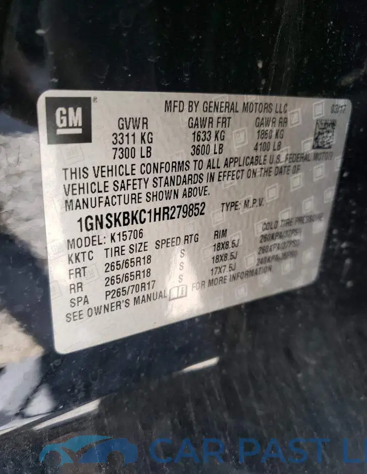 1GNSKBKC1HR279852# 10