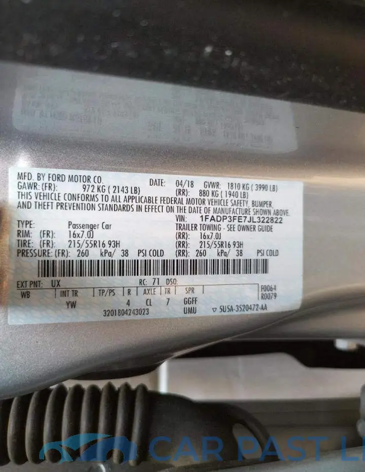 1FADP3FE7JL322822# 10
