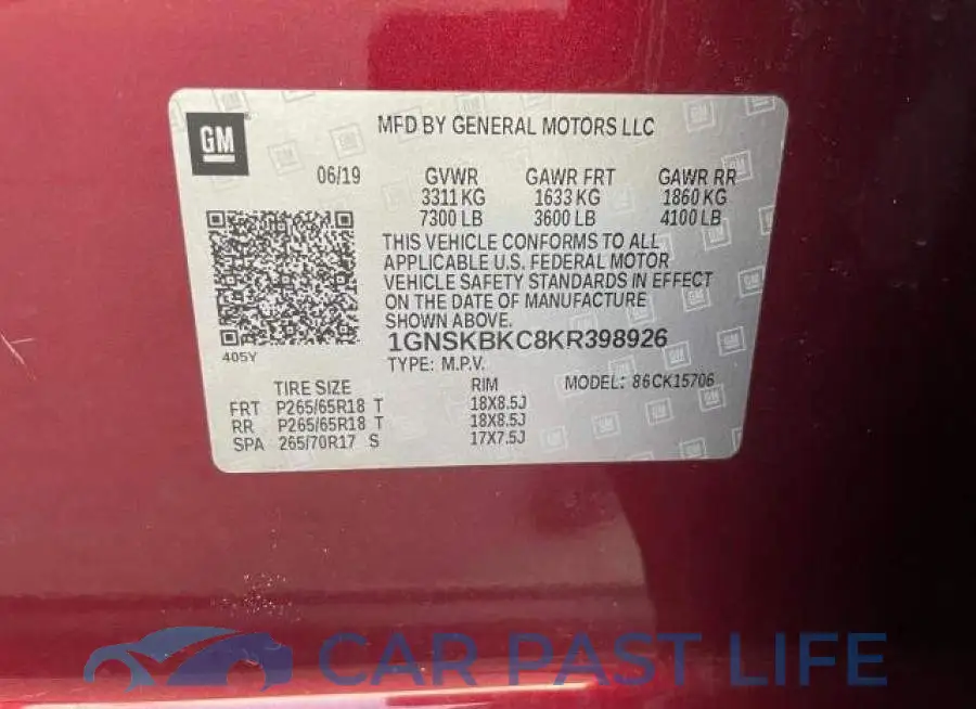 1GNSKBKC8KR398926# 10