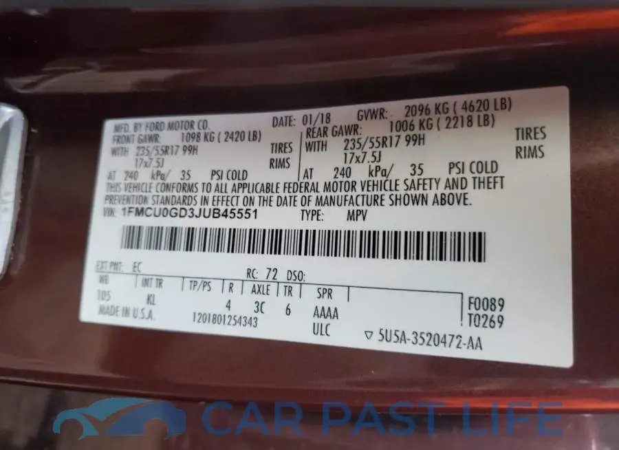 1FMCU0GD3JUB45551# 10