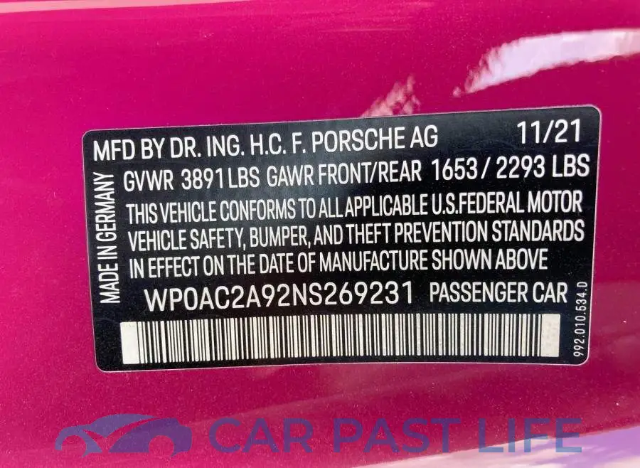 WP0AC2A92NS269231# 10