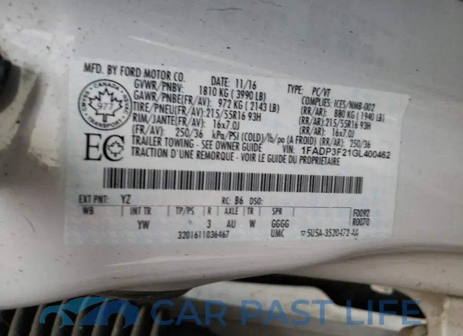 1FADP3F21GL400462# 10