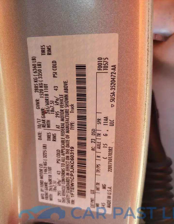 1FTEW1CP3JKC60319# 10