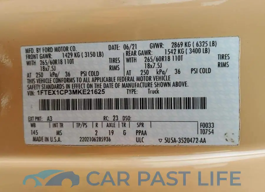 1FTEX1CP3MKE21625# 10