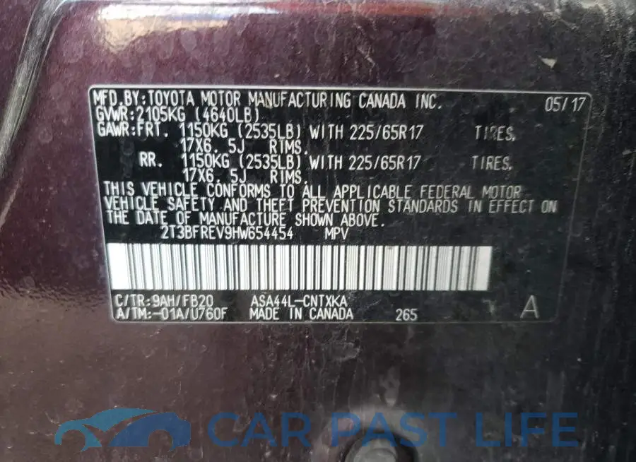 2T3BFREV9HW654454# 10